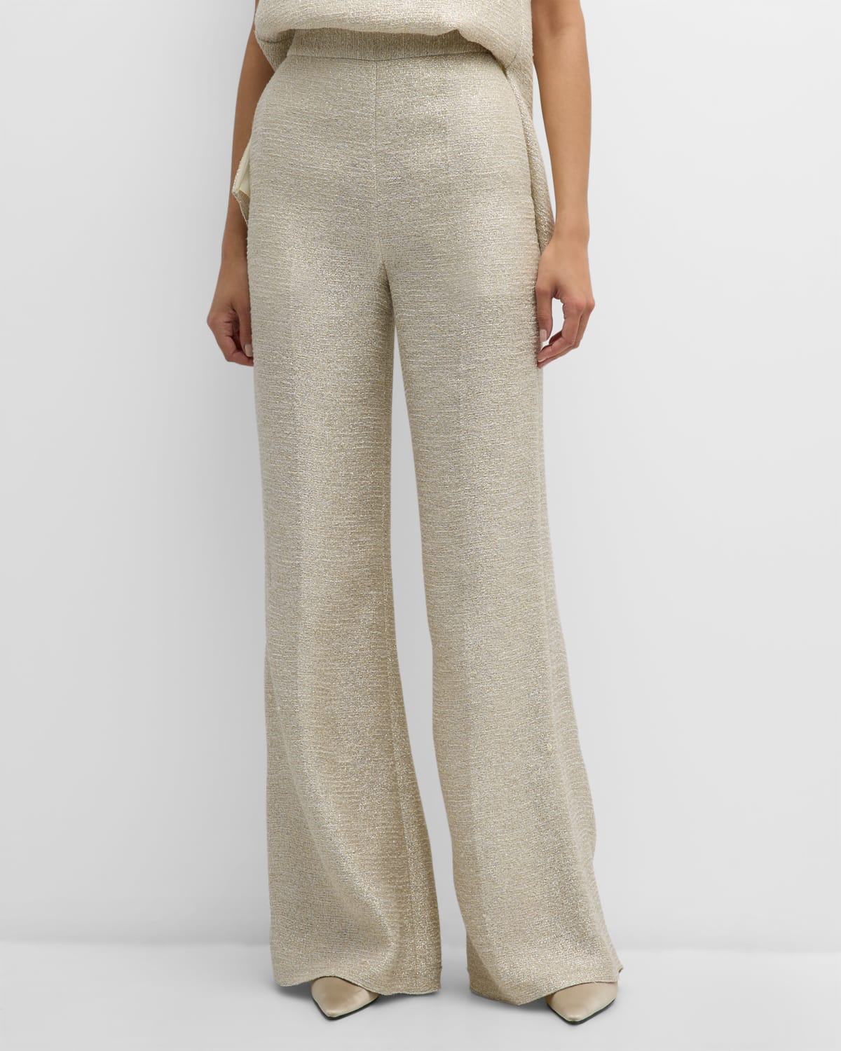 Shop Adam Lippes Bettina Mid-rise Metallic Tweed Wide-leg Pants In Metallic Multi