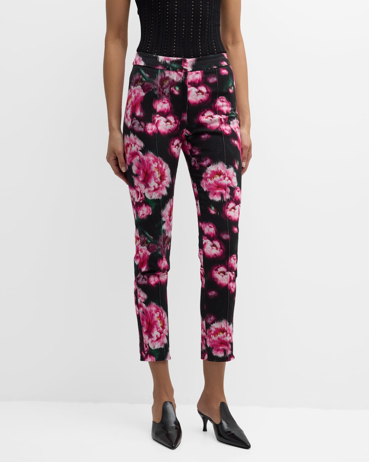 Shop Adam Lippes Daphne Floral-print Cotton Twill Skinny-leg Ankle Pants In Black Floral