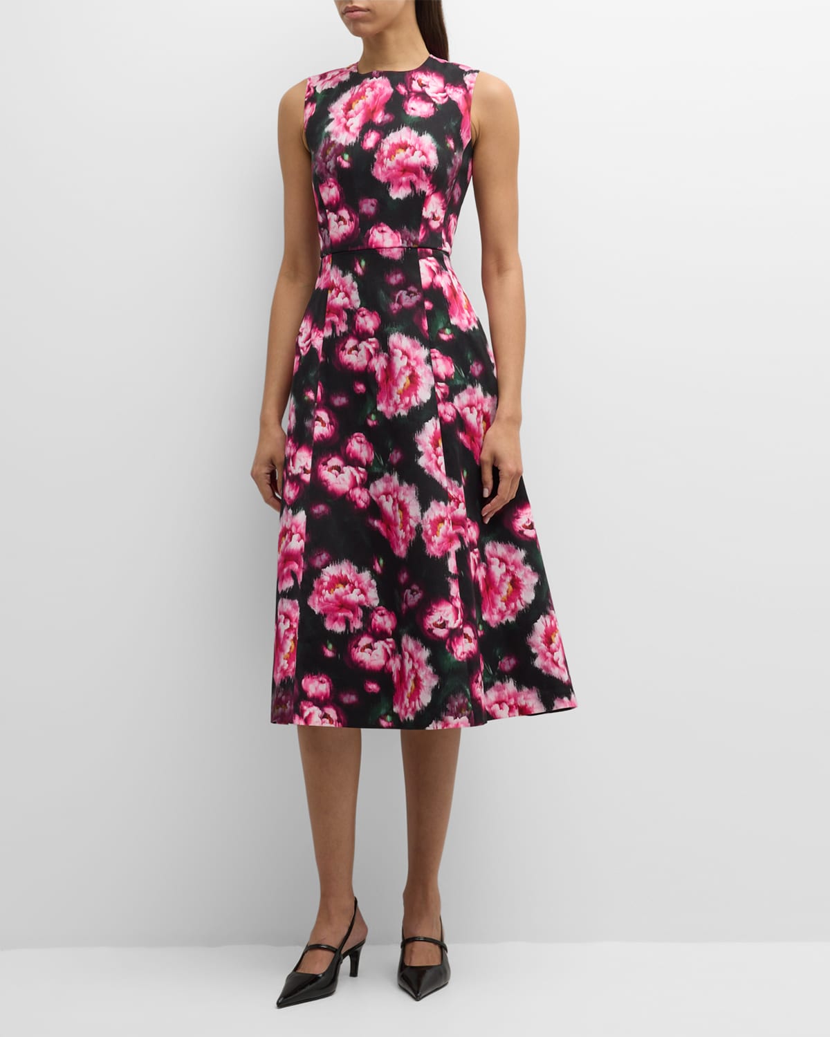 Shop Adam Lippes Eloise Floral-print Sleeveless Cotton Twill Midi Dress In Black Floral