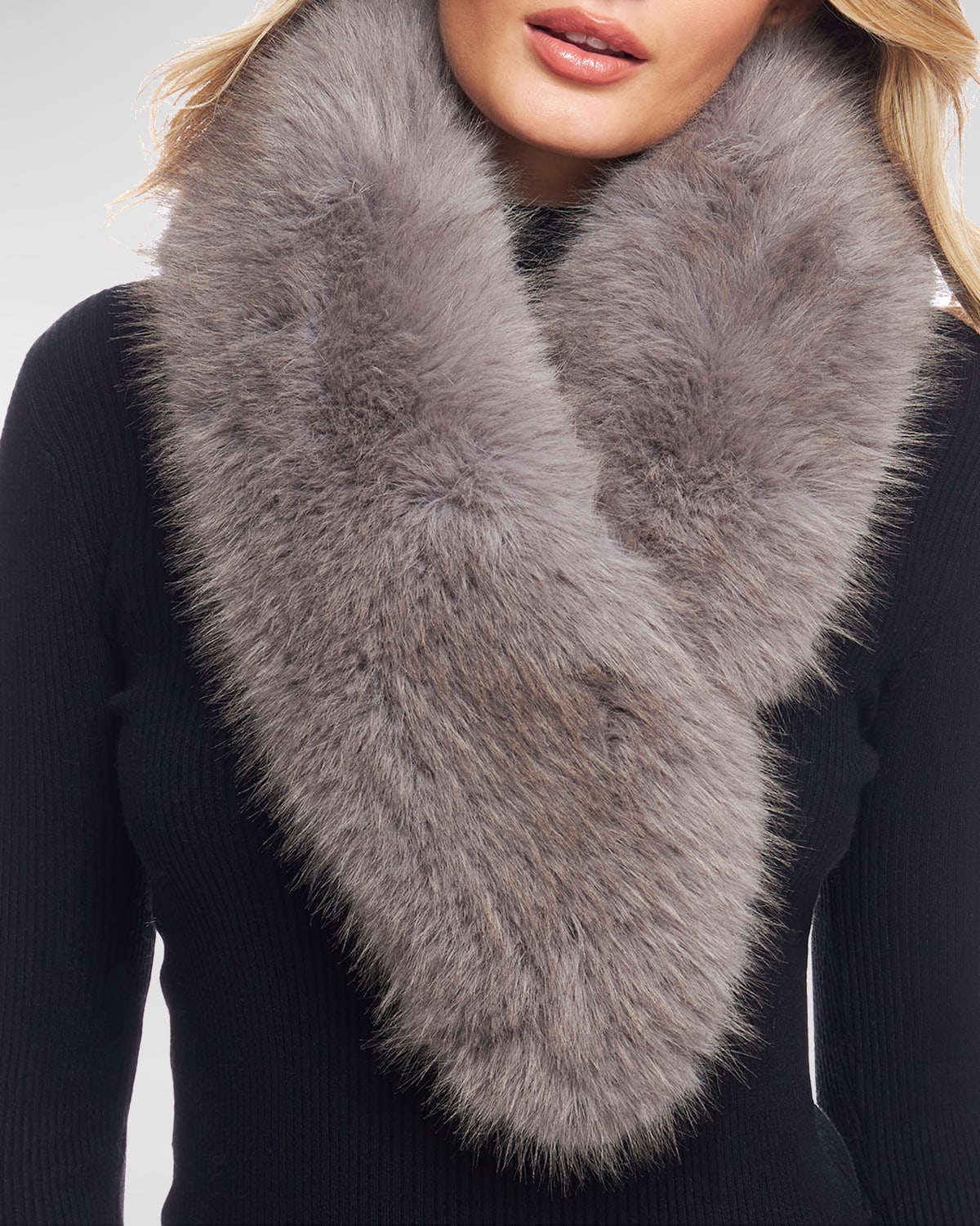 Fabulous Furs Chateau Faux Fur Clip Scarf In Grey