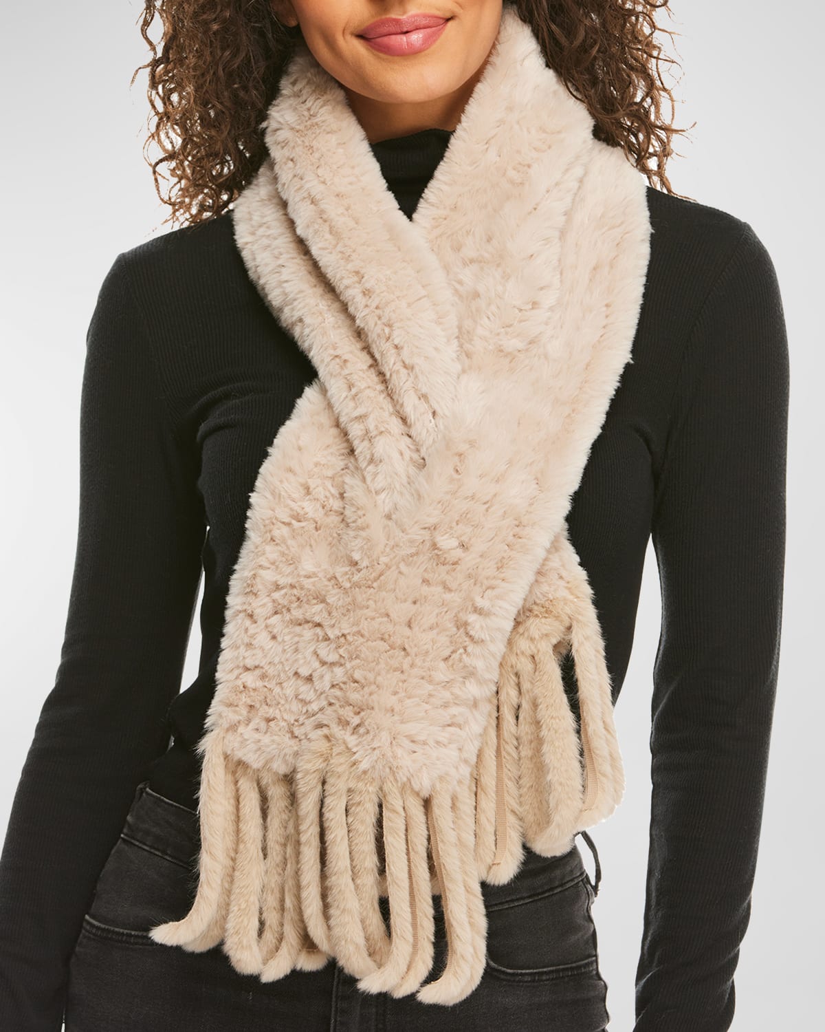 Fabulous Furs Knitted Faux Fur Fringe Scarf In Sand