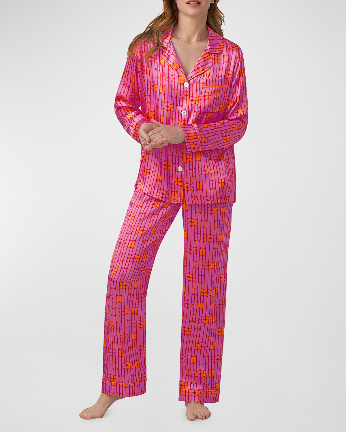 Bedhead Pajamas Geometric-print Silk Satin Pajama Set In Wallpaper Geo