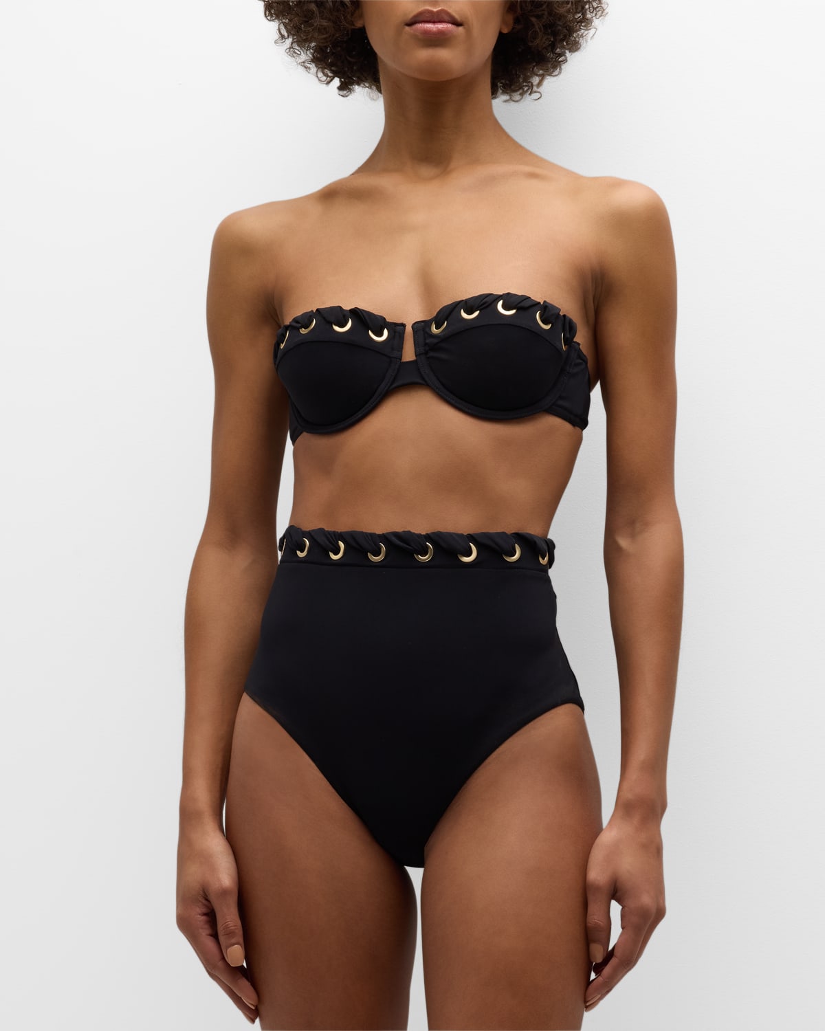 Shop Zimmermann Alight Eyelet High-waist Bikini Bottoms In Noir
