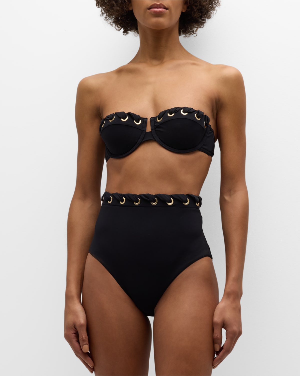 Zimmermann Alight Eyelet High Waist Bikini Bottoms In Noir