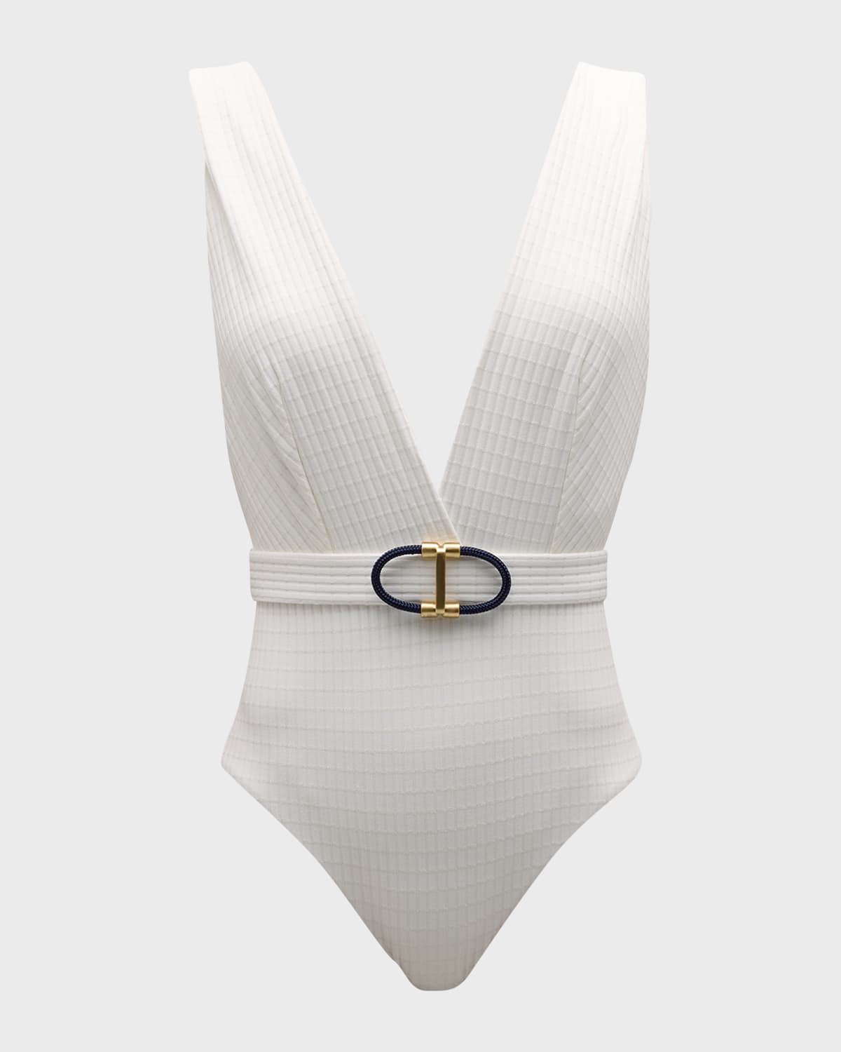 Zimmermann Alight Texture Plunge One-piece Swimsuit In Ivory Texture