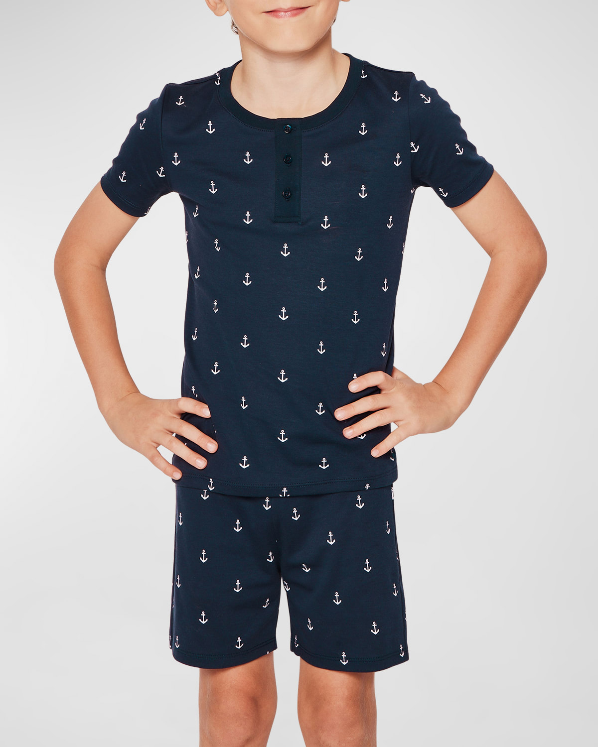 Shop Petite Plume Kid's Pima Cotton Snug Fit Pajama Short Set In Portsmouth Anchors
