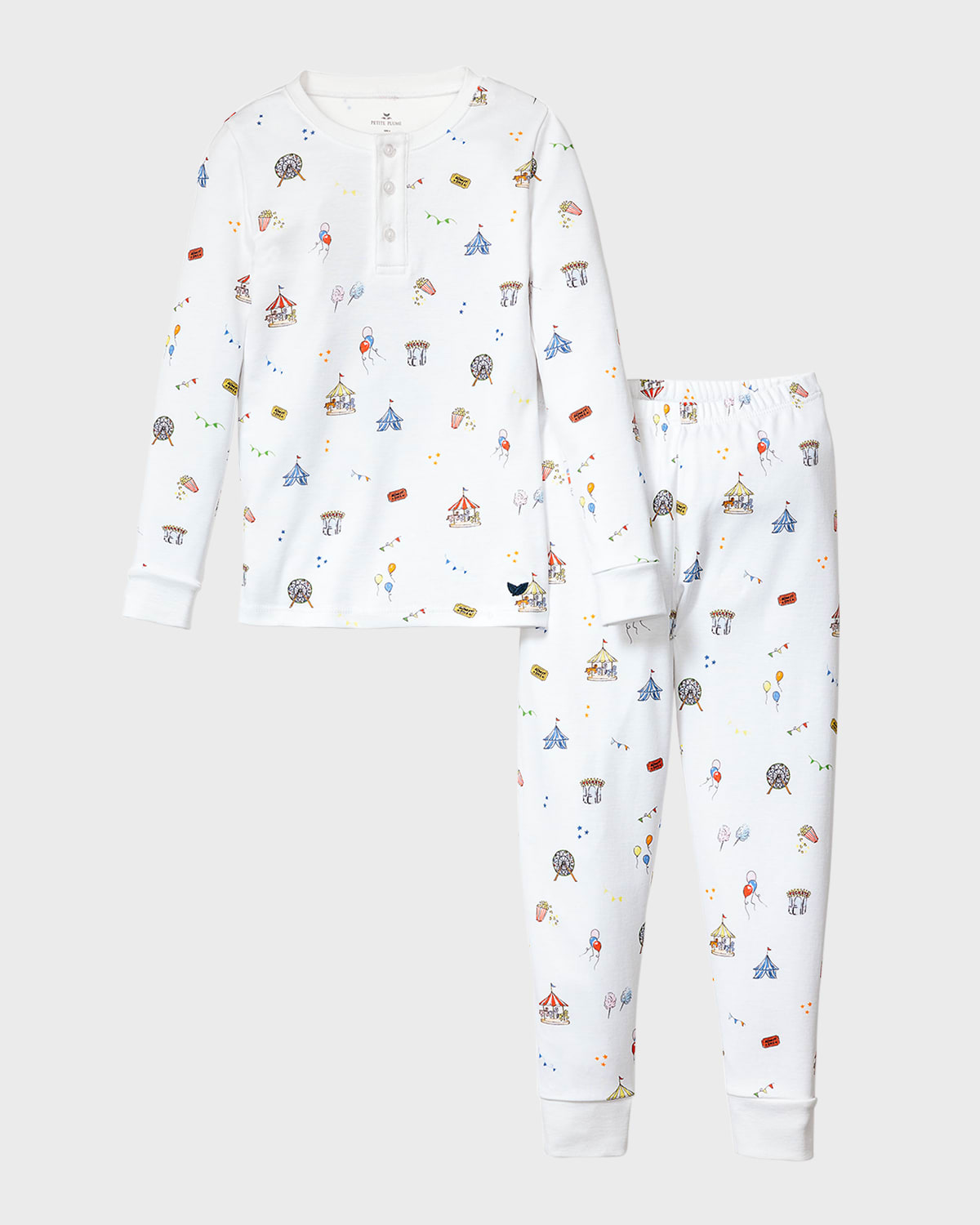 Shop Petite Plume Kid's Pima Cotton Snug Fit Pajama Set In Carnival Memories