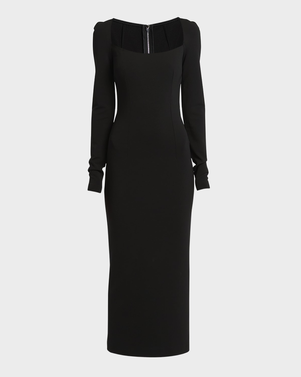 Dolce & Gabbana Square-neck Long-sleeve Milano Jersey Midi Dress In Black