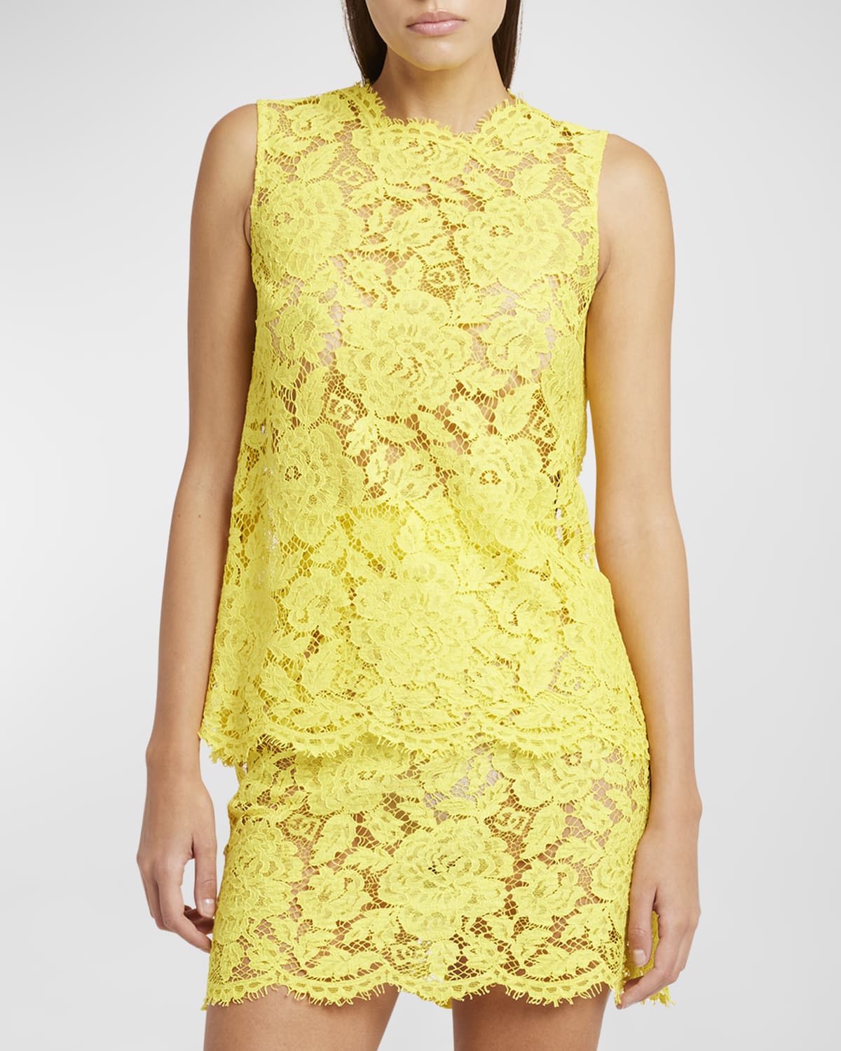 Shop Dolce & Gabbana Floral Lace Sleeveless Top In Yellow