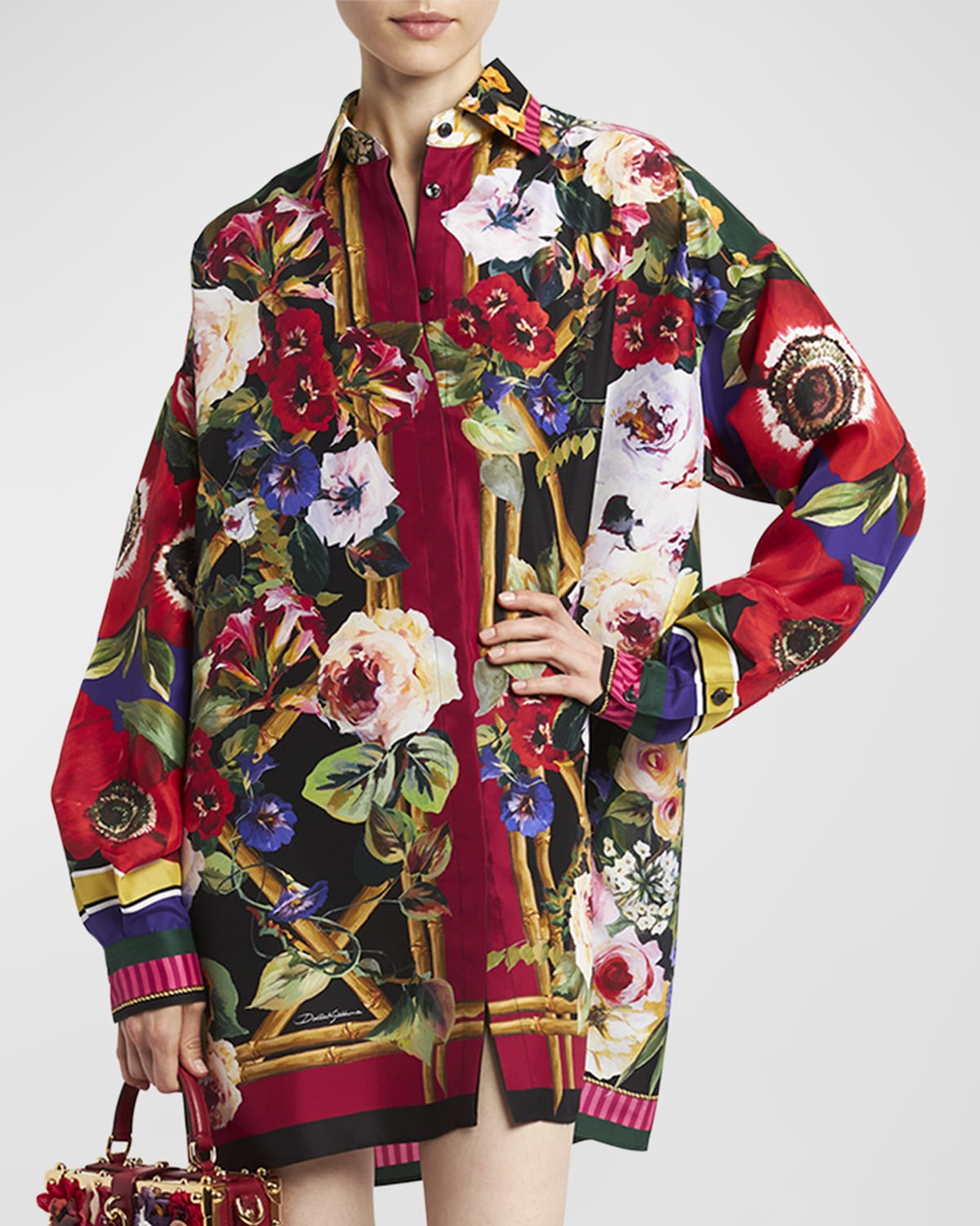 Shop Dolce & Gabbana Oversize Floral Print Button-front Shirt In Black Prt