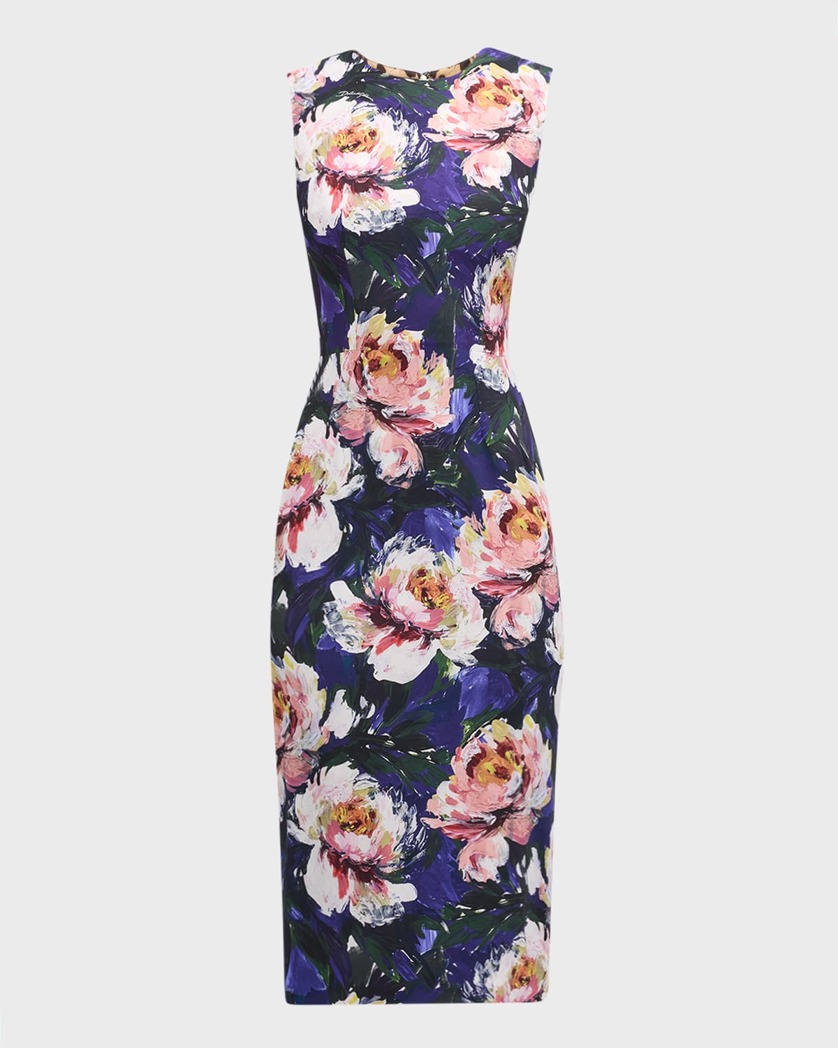 Dolce & Gabbana Peony-print Sleeveless Midi Dress In Purpleprin