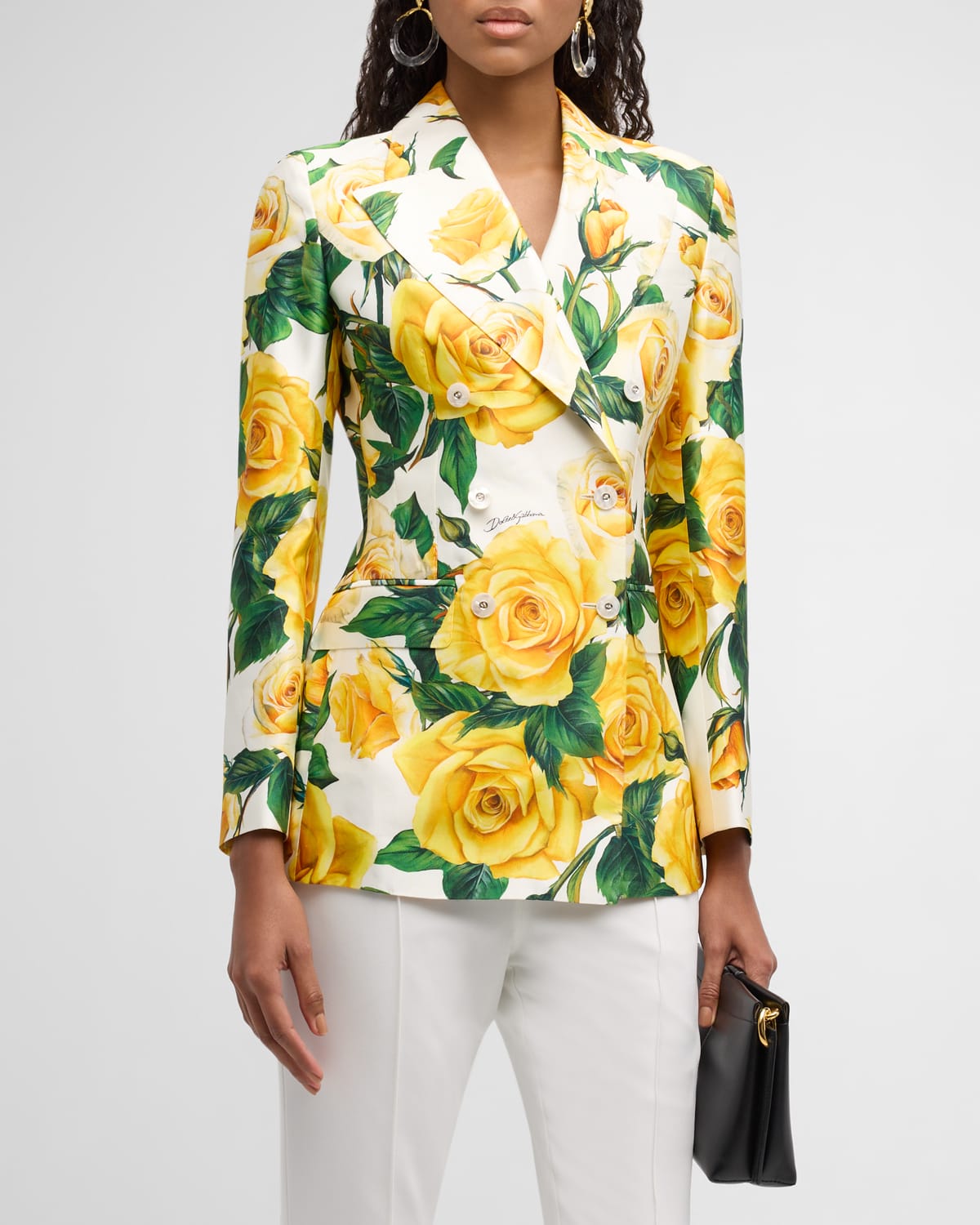 Shop Dolce & Gabbana Yellow Rose Floral Print Blazer Jacket In White Prt