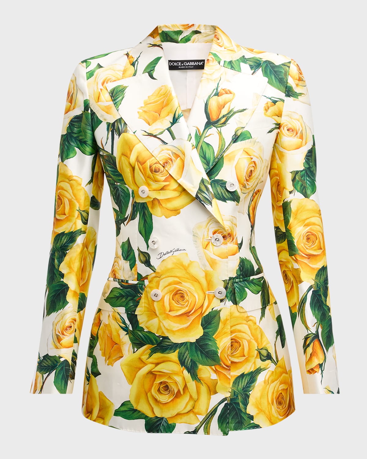 Shop Dolce & Gabbana Yellow Rose Floral Print Blazer Jacket In White Prt