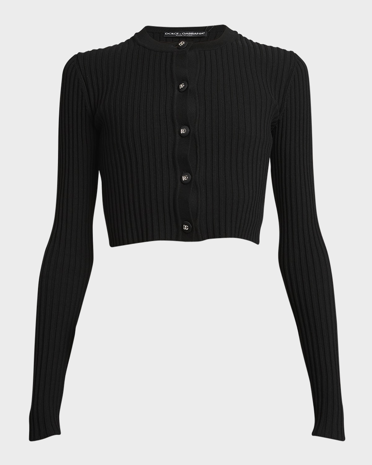 Shop Dolce & Gabbana Ribbed Crop Button-front Cardigan In Blk Rib