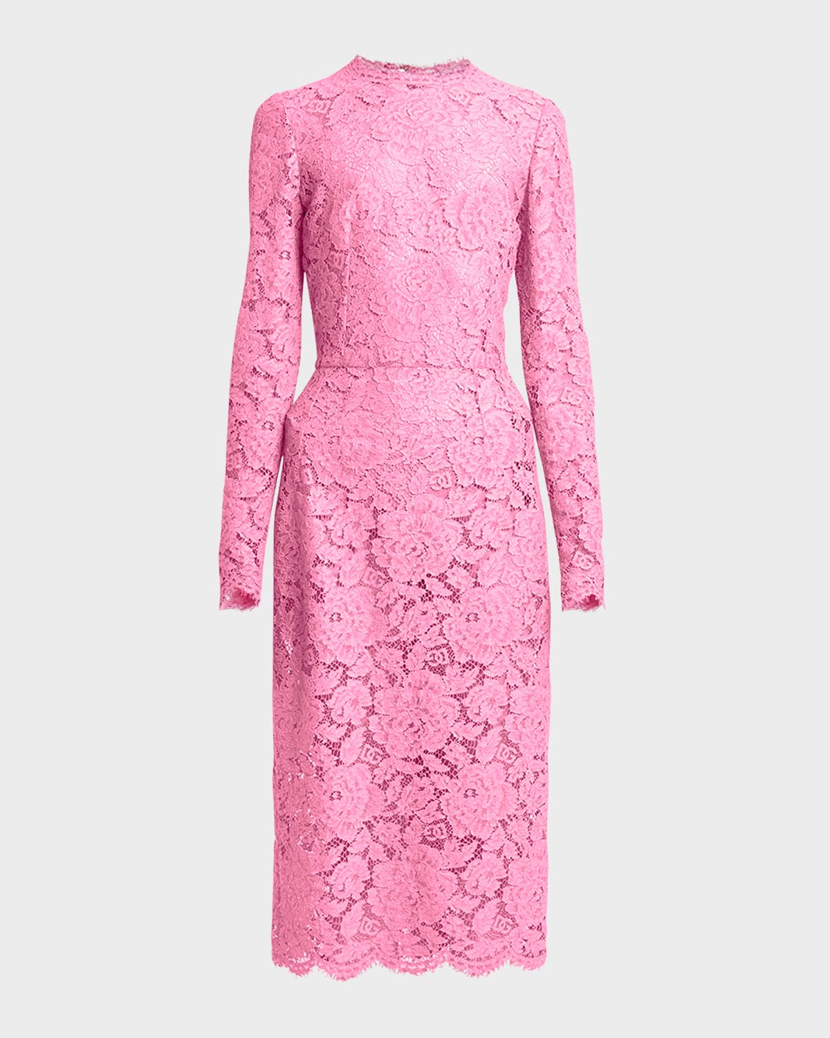 Shop Dolce & Gabbana Floral Lace Long-sleeve Midi Dress In Pink