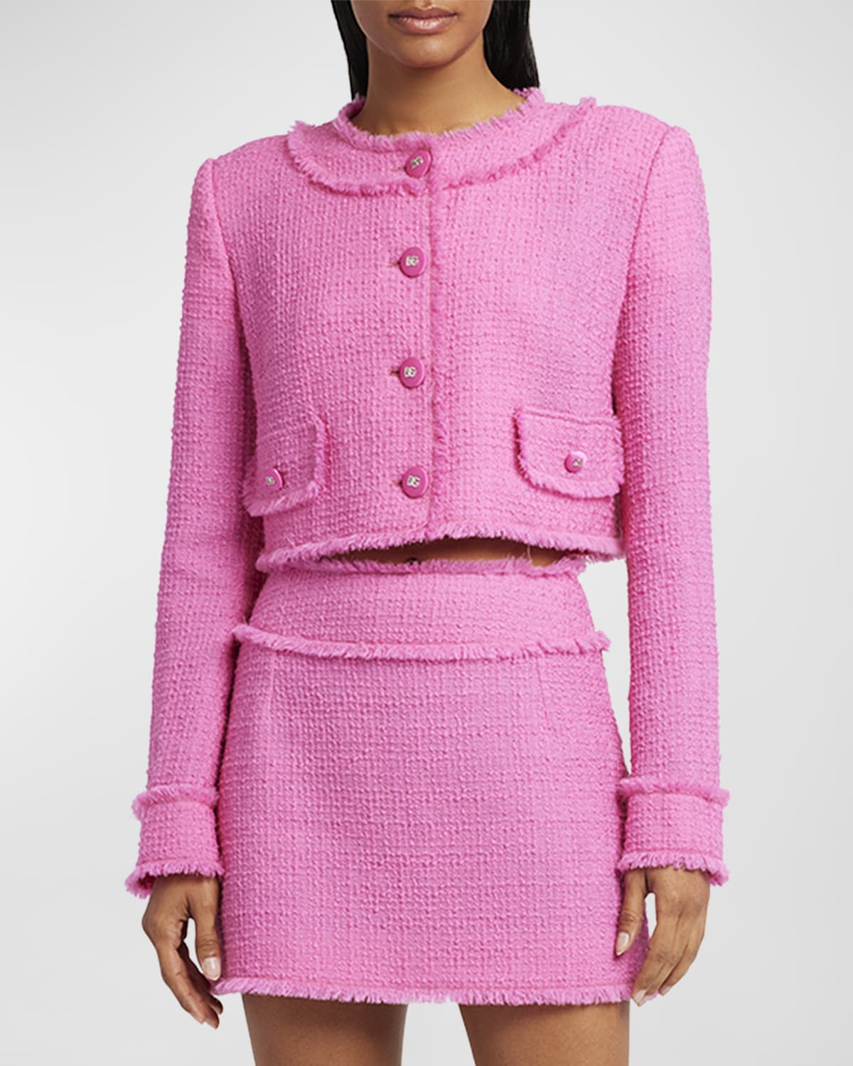 Shop Dolce & Gabbana Rachel Collarless Crop Tweed Jacket In Brt Pink