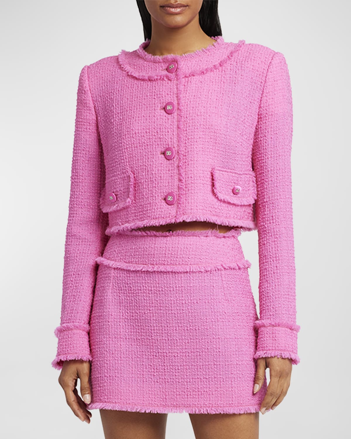 Dolce & Gabbana Rachel Collarless Crop Tweed Jacket In Brt Pink