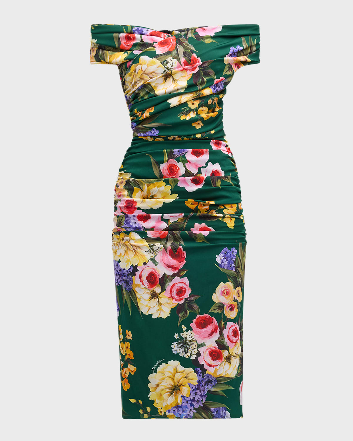 Shop Dolce & Gabbana St. Giardino Floral-print Sleeveless Draped Charmeuse Midi Dress In Greenprint