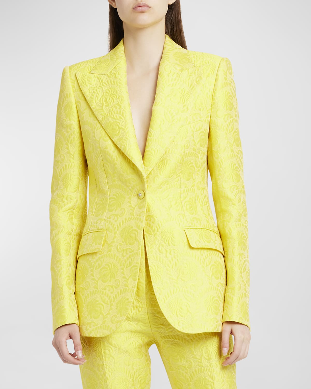 Dolce & Gabbana Flower Matelasse Jacquard Single-breasted Blazer Jacket In Yellow