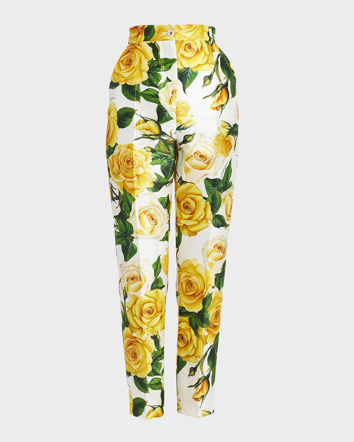 DOLCE & GABBANA YELLOW ROSE FLORAL PRINT TROUSERS