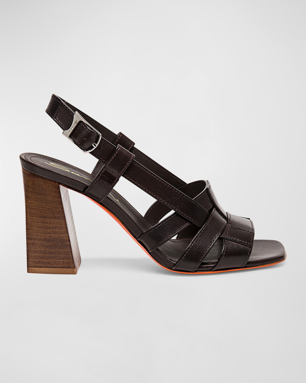 Santoni Venere Leather Block-heel Mule Sandals In Dark Brown