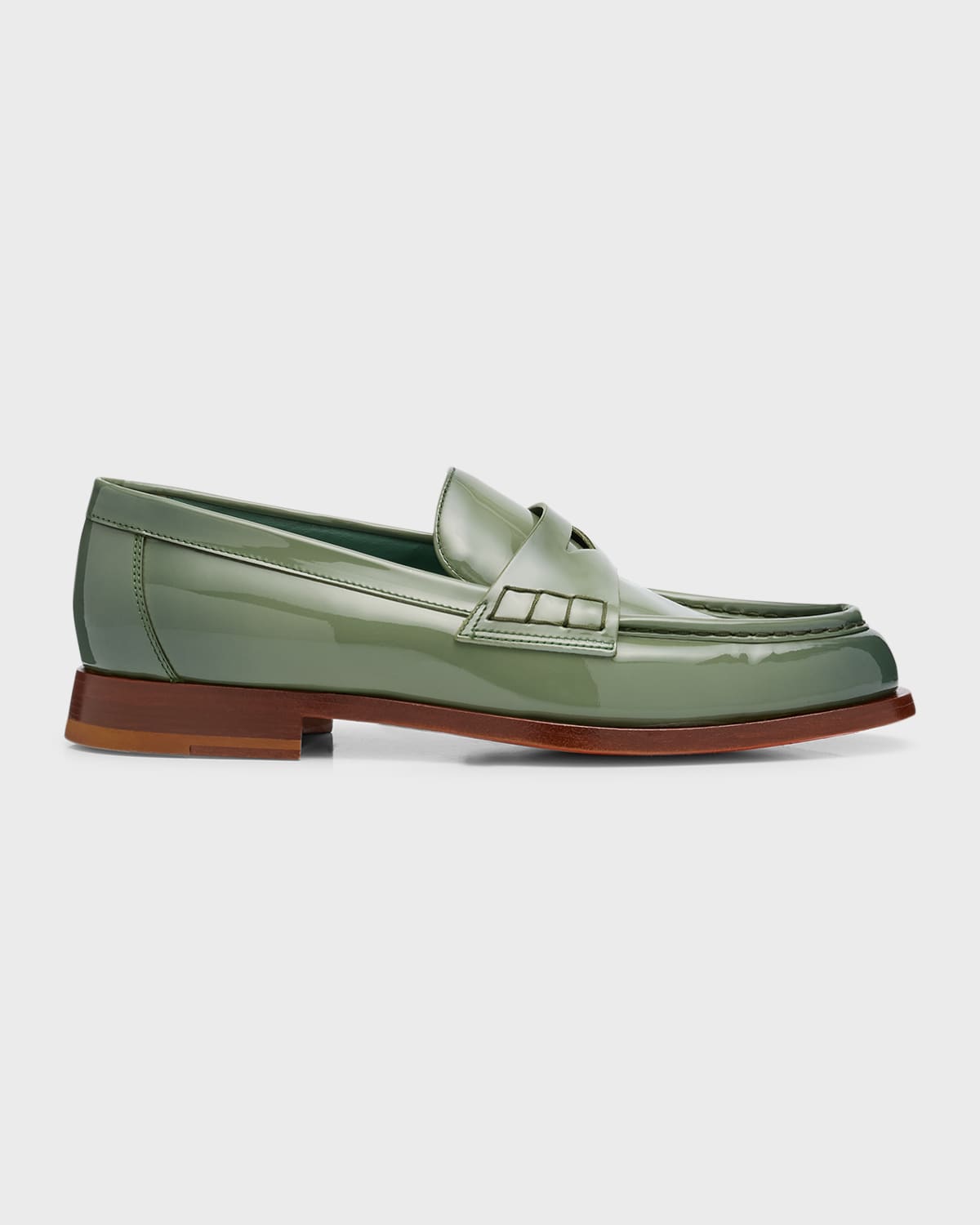 Santoni Airglow Patent Penny Loafers In Green