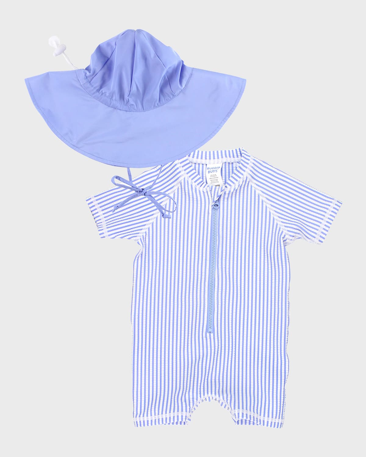 Boy's Striped One-Piece Swimsuit and Hat Set, Size 0M-2T