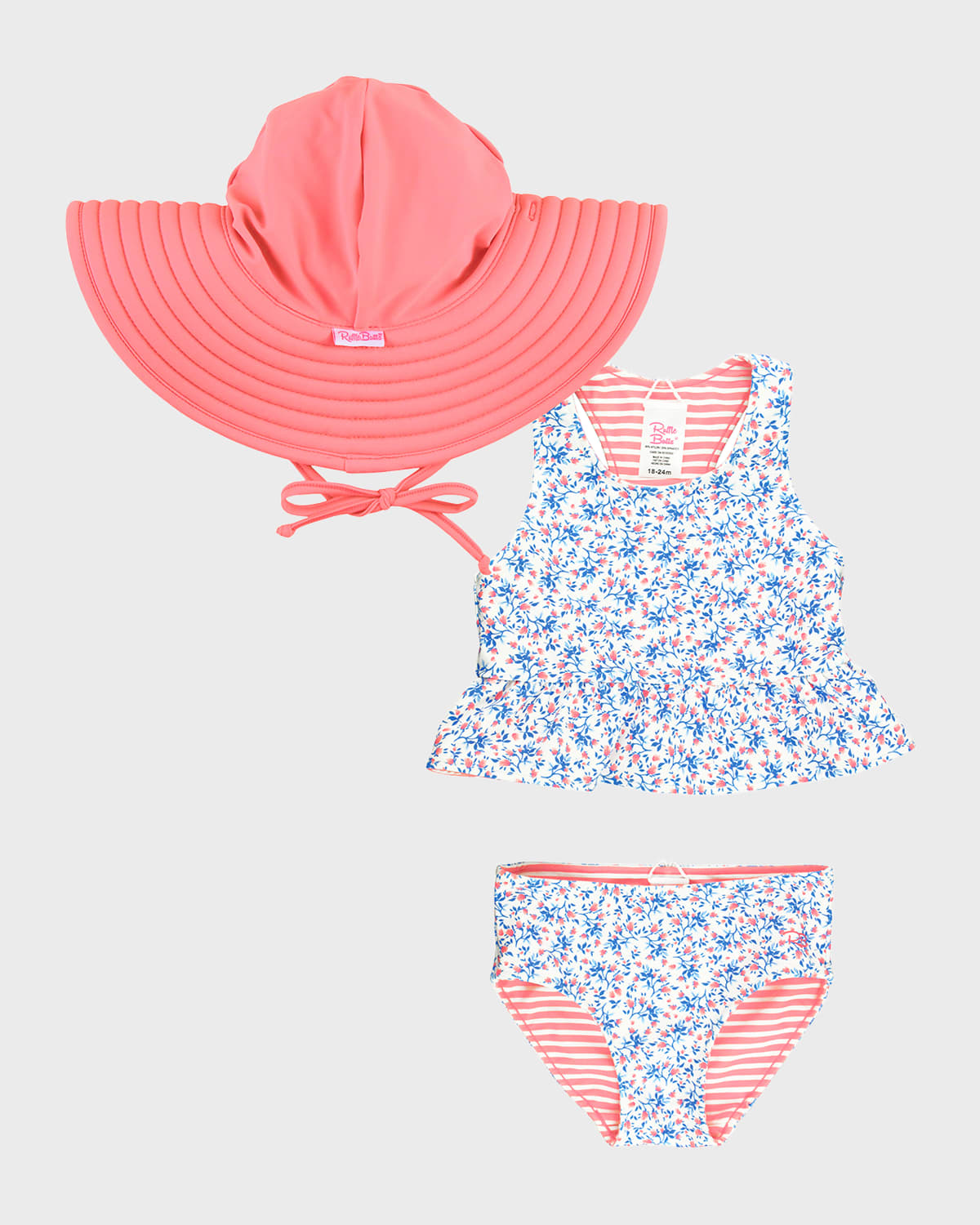Rufflebutts Kids' Girl's Cottage Reversible Tankini And Hat Set In Multi-color