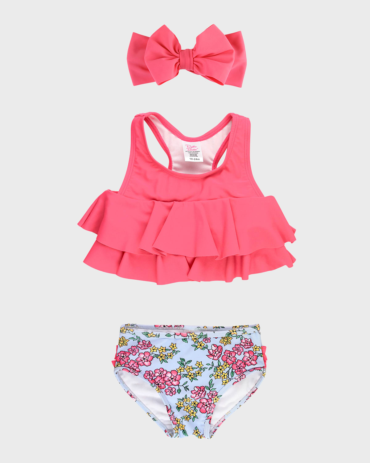 Rufflebutts Kids' Girl's Cheerful Blossoms Two-piece Swimsuit And Headband Set In Multi-color