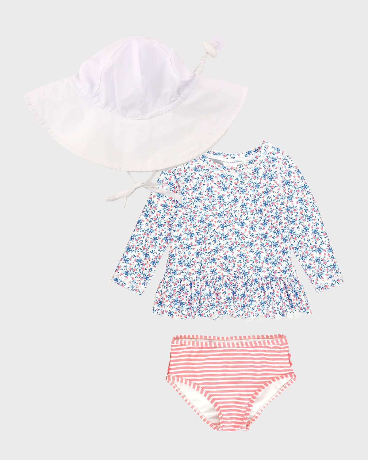 Rufflebutts Kids' Girl's Cottage Tea Time Two-piece Swimsuit And Hat Set In Multi-color