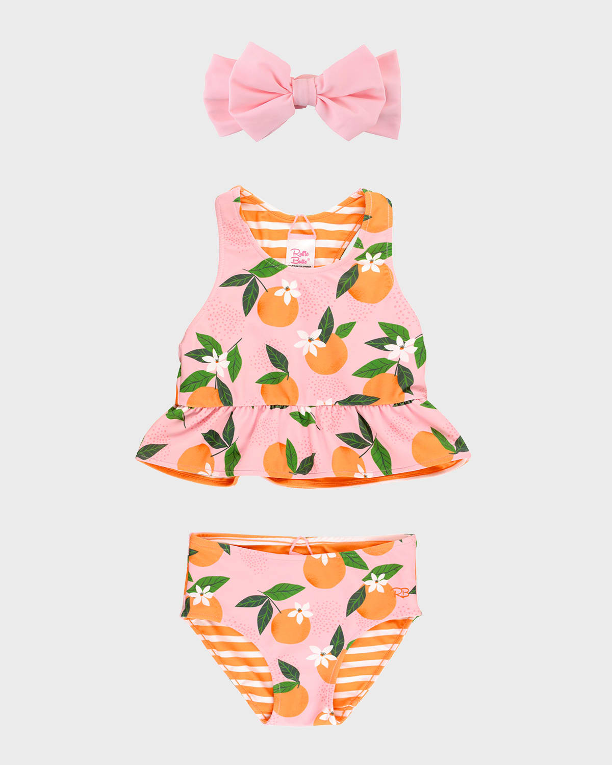 Rufflebutts Kids' Girl's Orange Reversible Tankini Swimsuit And Bow Set