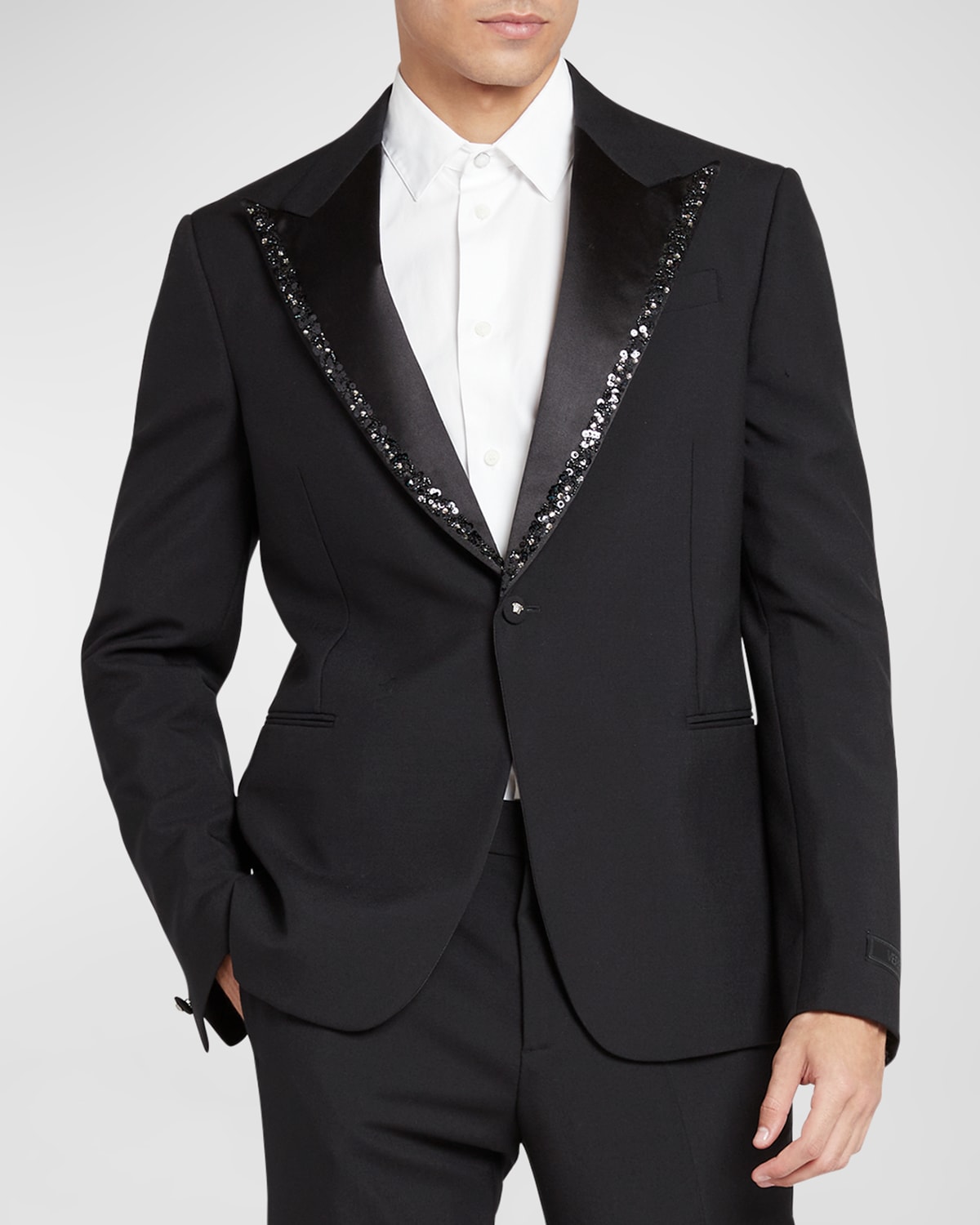 Versace Men's Beaded Peak-lapel Tuxedo Jacket In Black