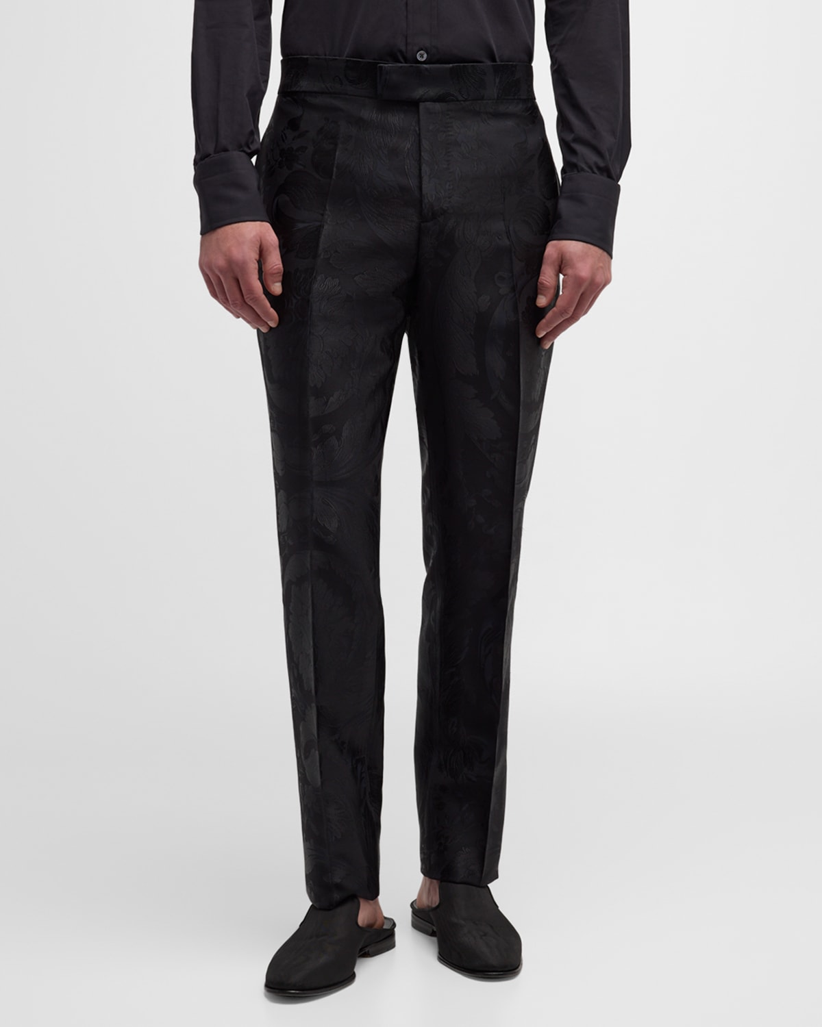Shop Versace Men's Barocco Silhouette Jacquard Pants In Black