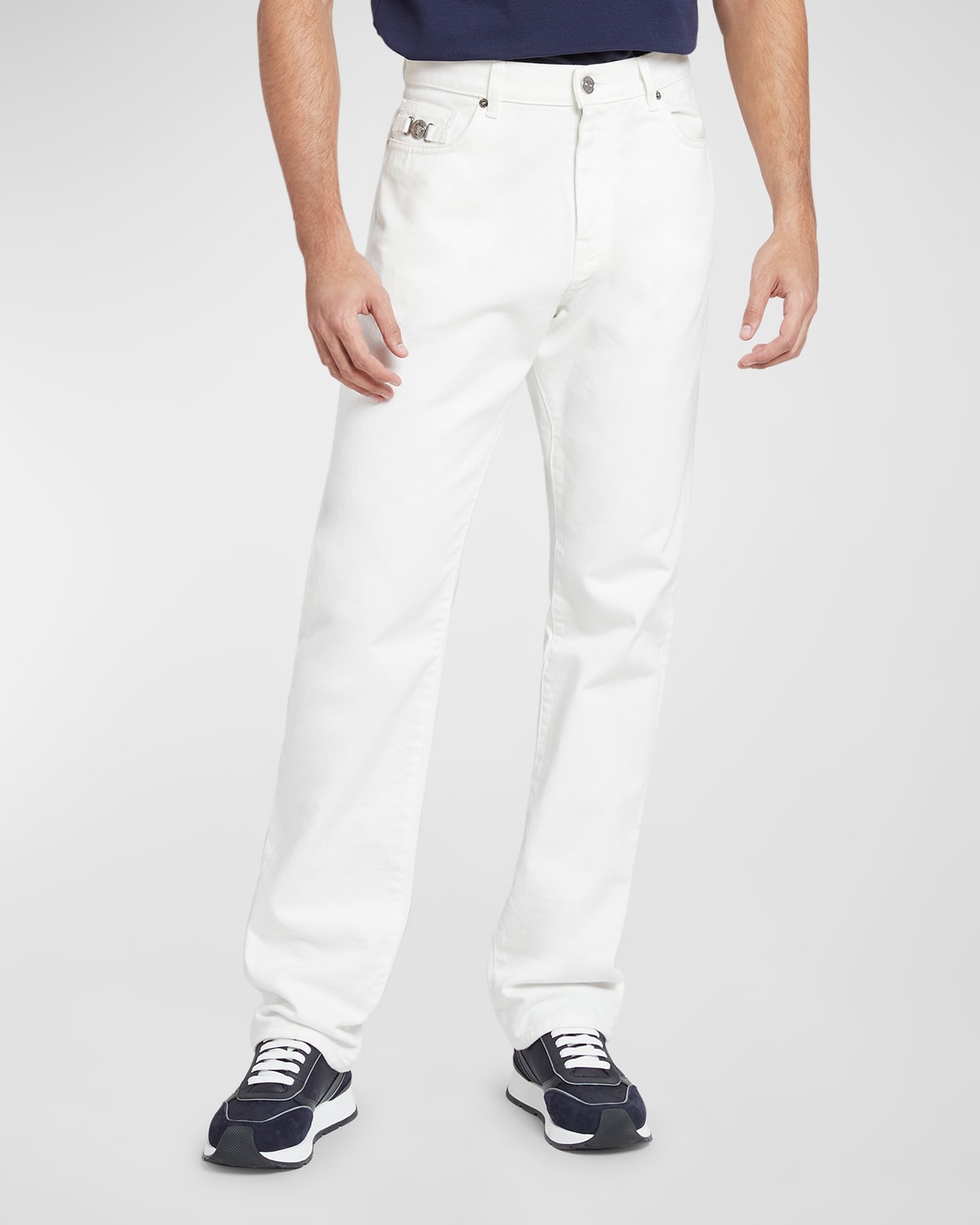 Shop Versace Men's Medusa Straight-leg Jeans In White