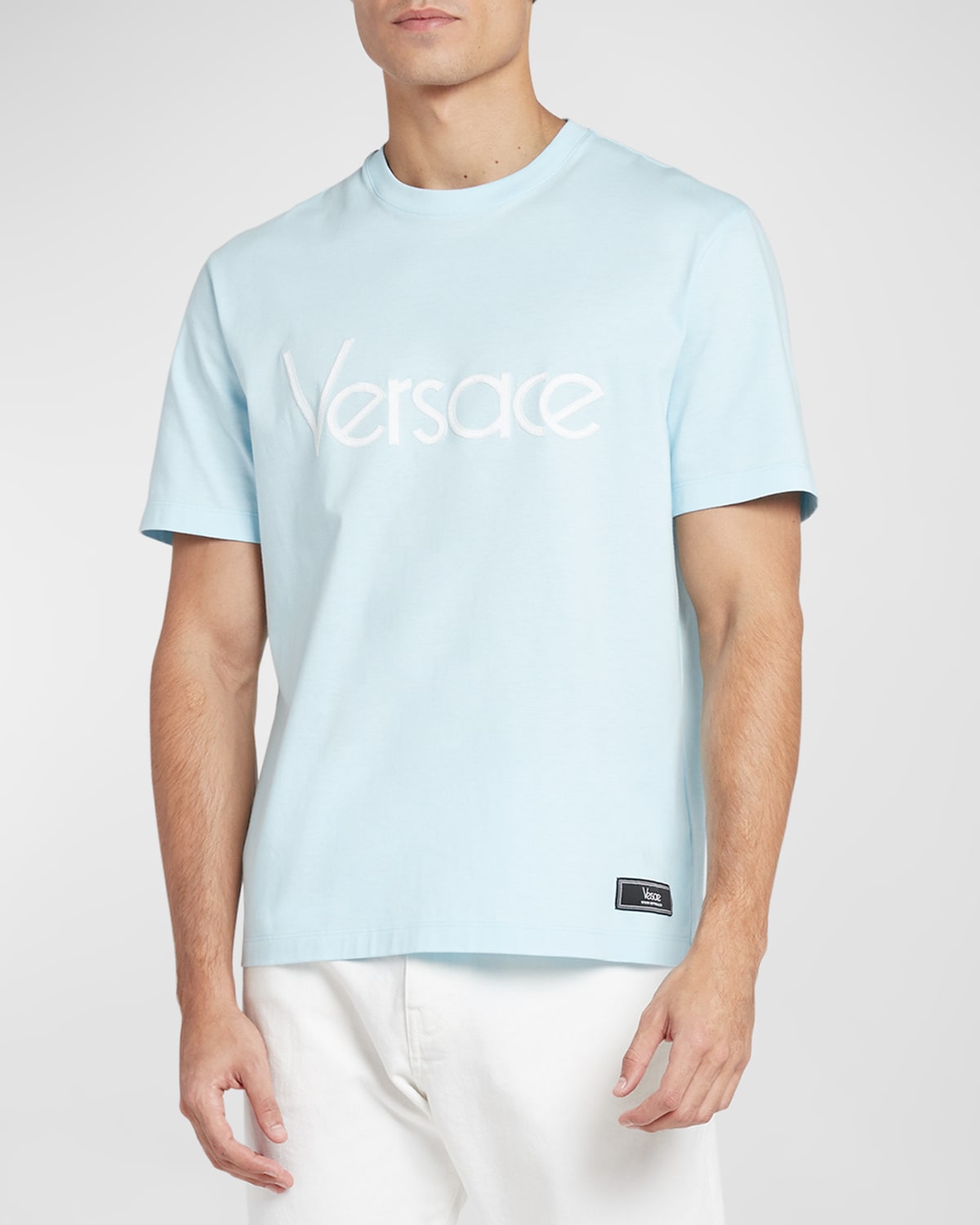 Shop Versace Men's Tribute Logo T-shirt In Pale Blue