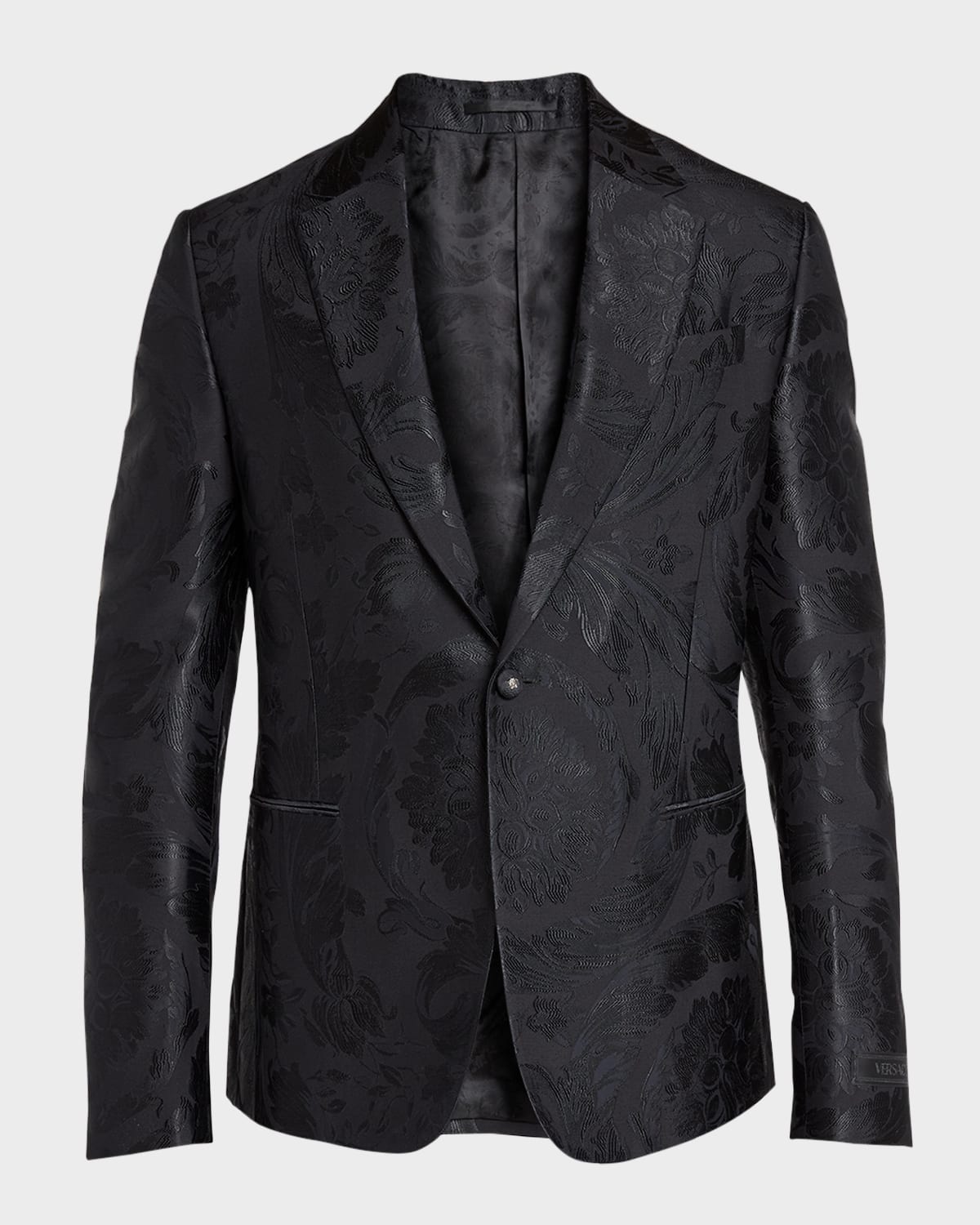 Shop Versace Men's Barocco Jacquard Tuxedo Jacket In Black