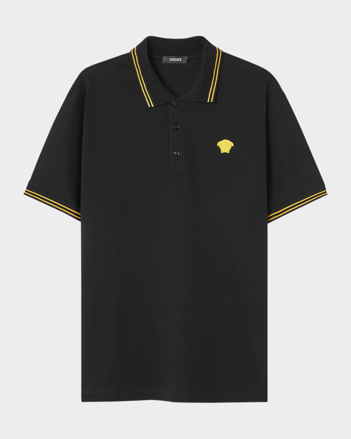 Versace Men's Pop Medusa Tipped Polo Shirt In Black