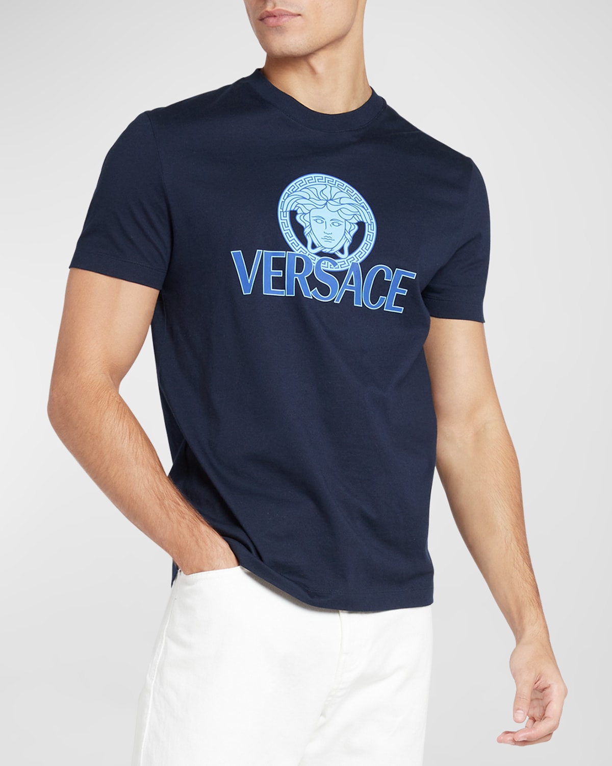 Shop Versace Men's Medusa Logo T-shirt In Navy Blue