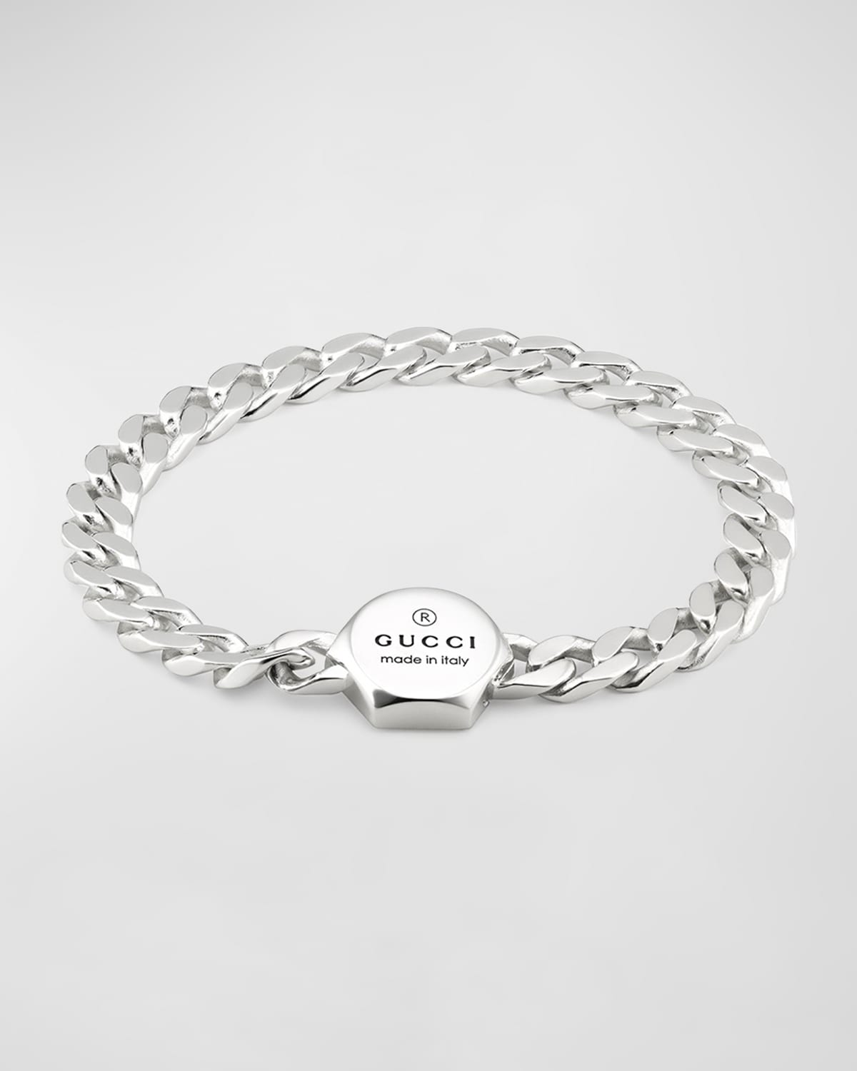 Shop Gucci Men's  Trademark Curb Chain Bracelet In Silver