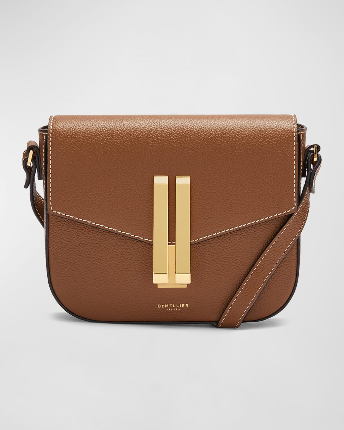 Demellier Vancouver Small Flap Crossbody Bag In Tan Grain Ecru St
