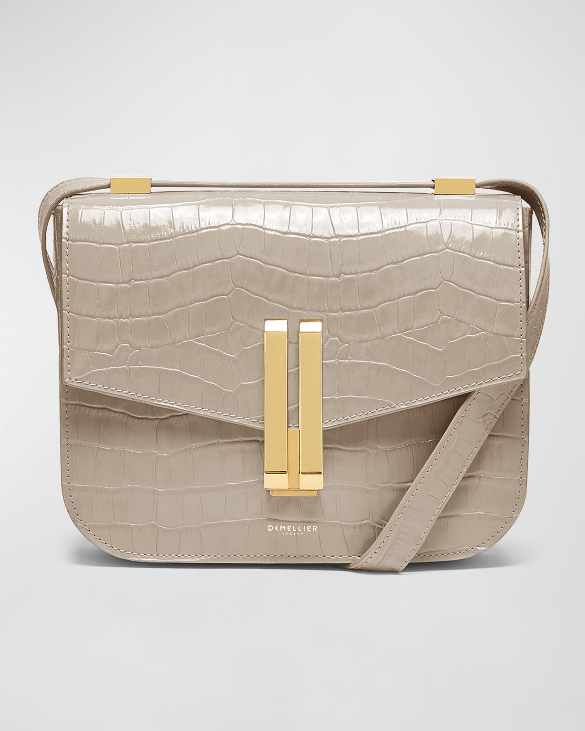 Demellier Vancouver Croc-embossed Leather Crossbody Bag In Taupe