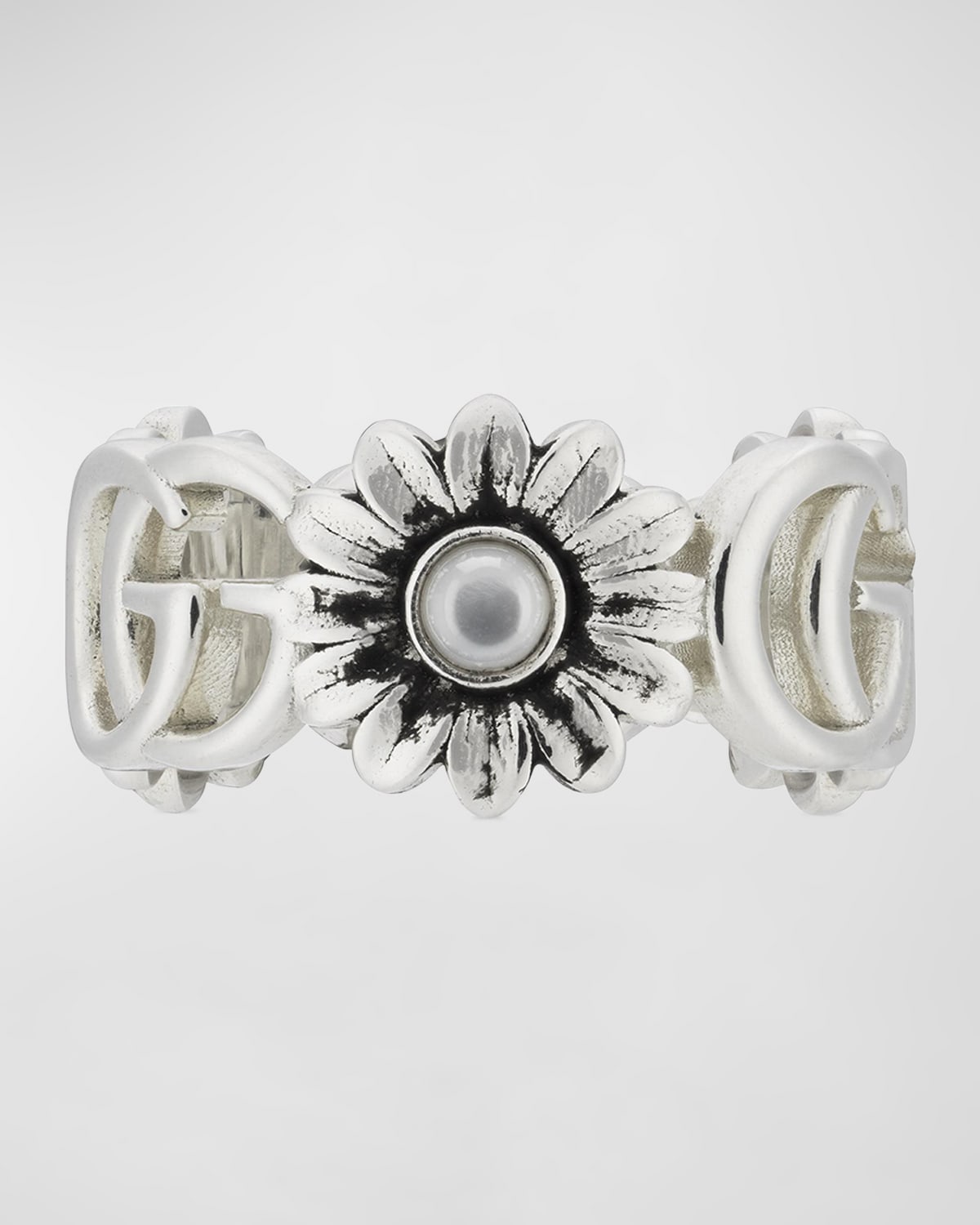 Gucci Gg Marmont 10mm Sterling Silver Pearl Flower Ring
