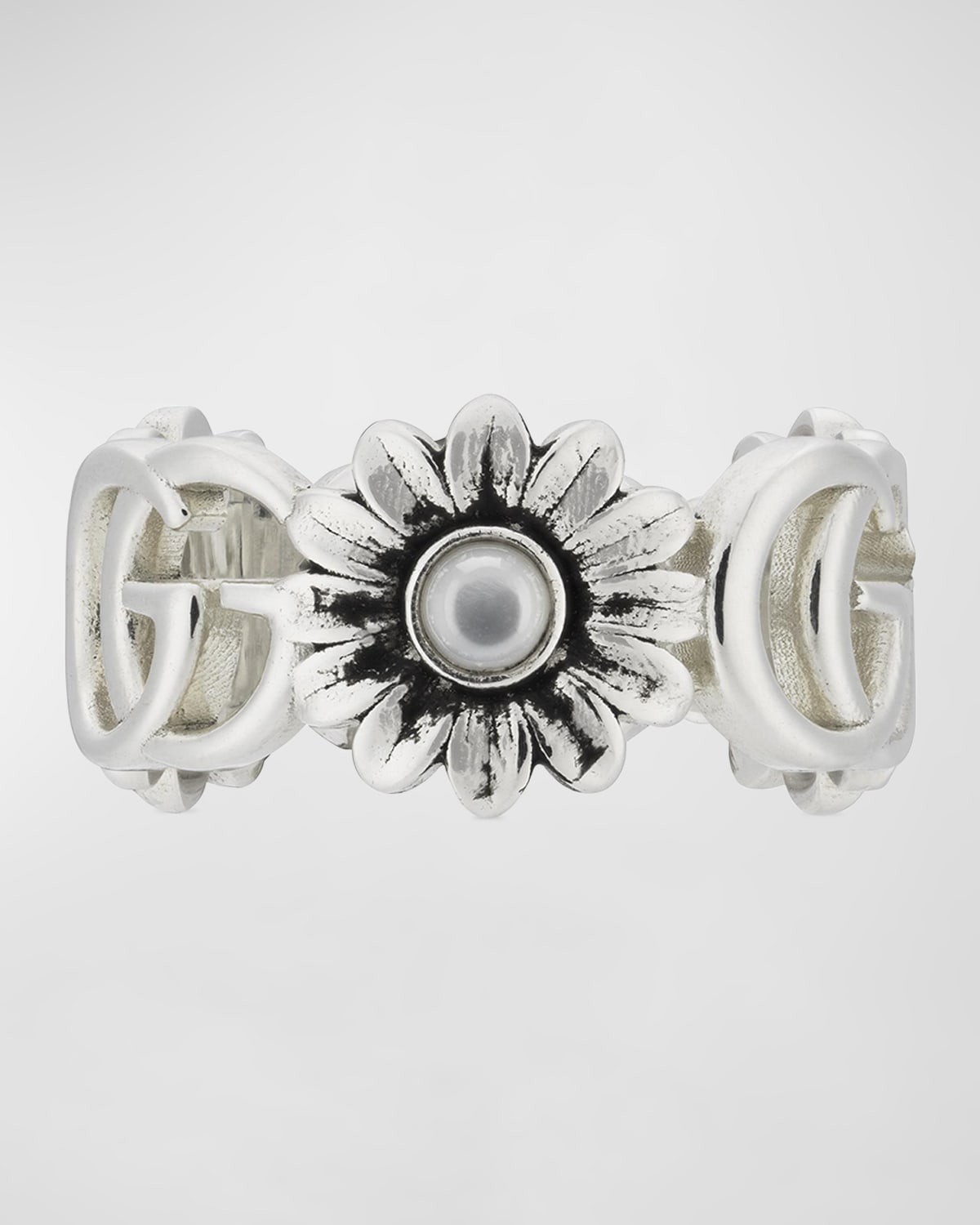 GUCCI GG MARMONT 10MM STERLING SILVER PEARL FLOWER RING