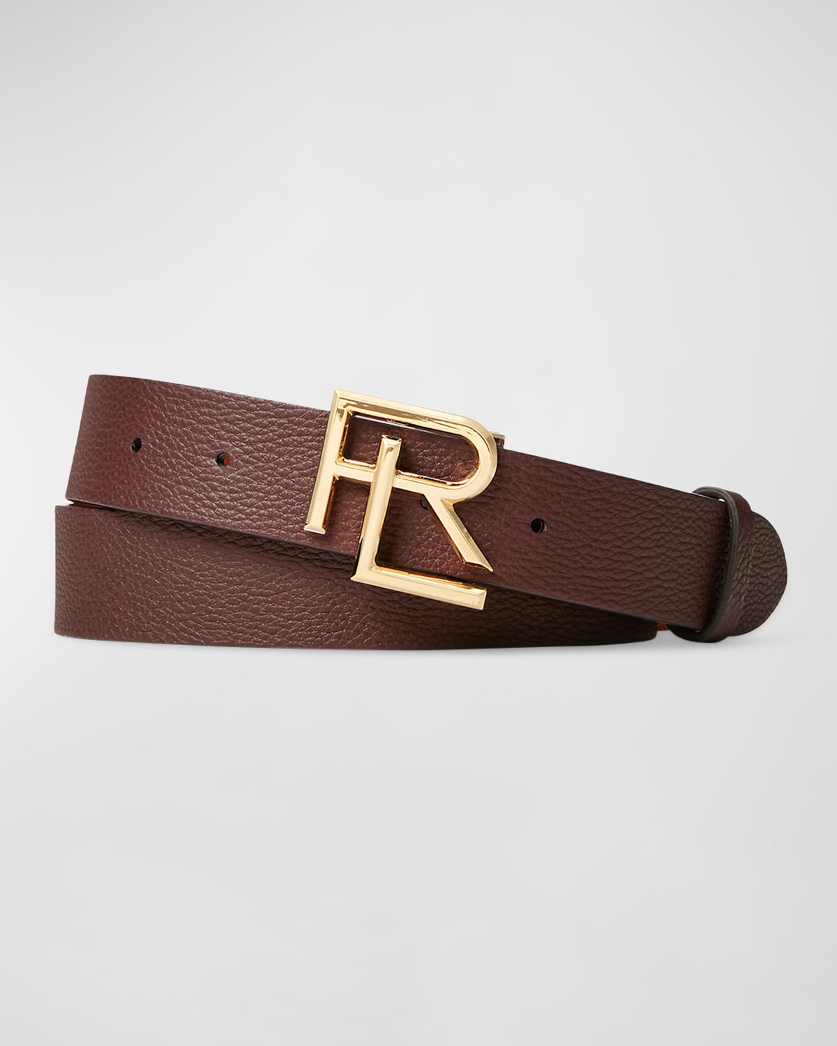 Ralph Lauren Men's Pebbled Calfskin Rl-buckle Belt In Brown