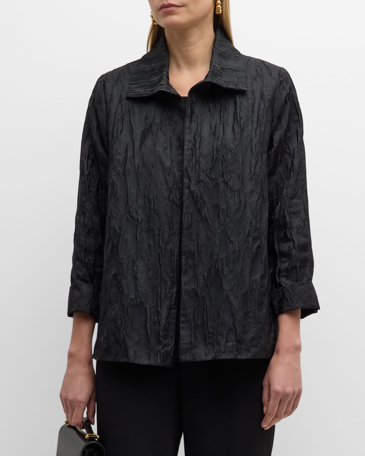 Caroline Rose Open-front Textured Jacquard Jacket In Black