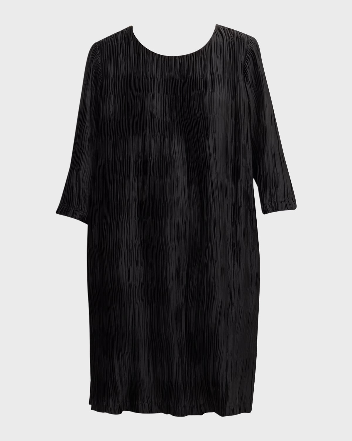 Caroline Rose Crinkled 3/4-sleeve Knee-length Shift Dress In Black