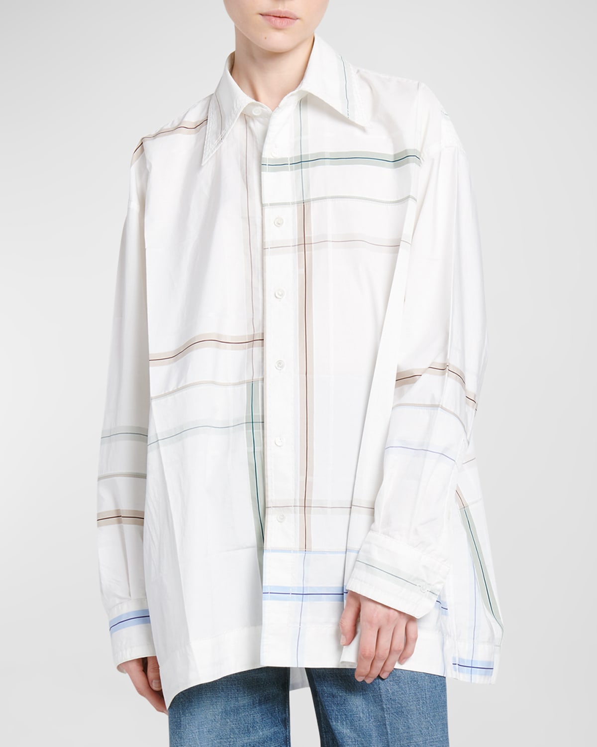 Shop Bottega Veneta Abstract-print Oversized Collared Shirt In Multicolor