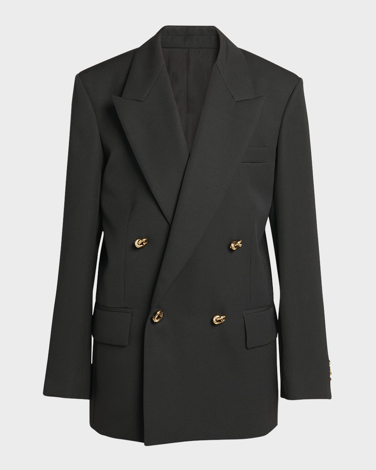 Shop Bottega Veneta Knot Double-breasted Oversized Blazer Jacket In Nero