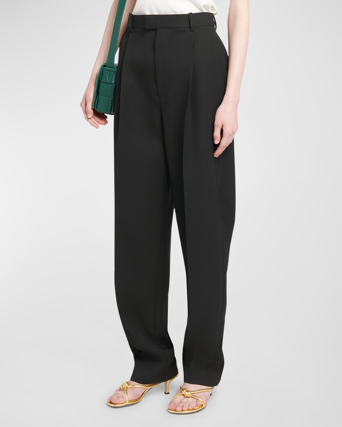 High-Rise Pleated Straight-Leg Trousers