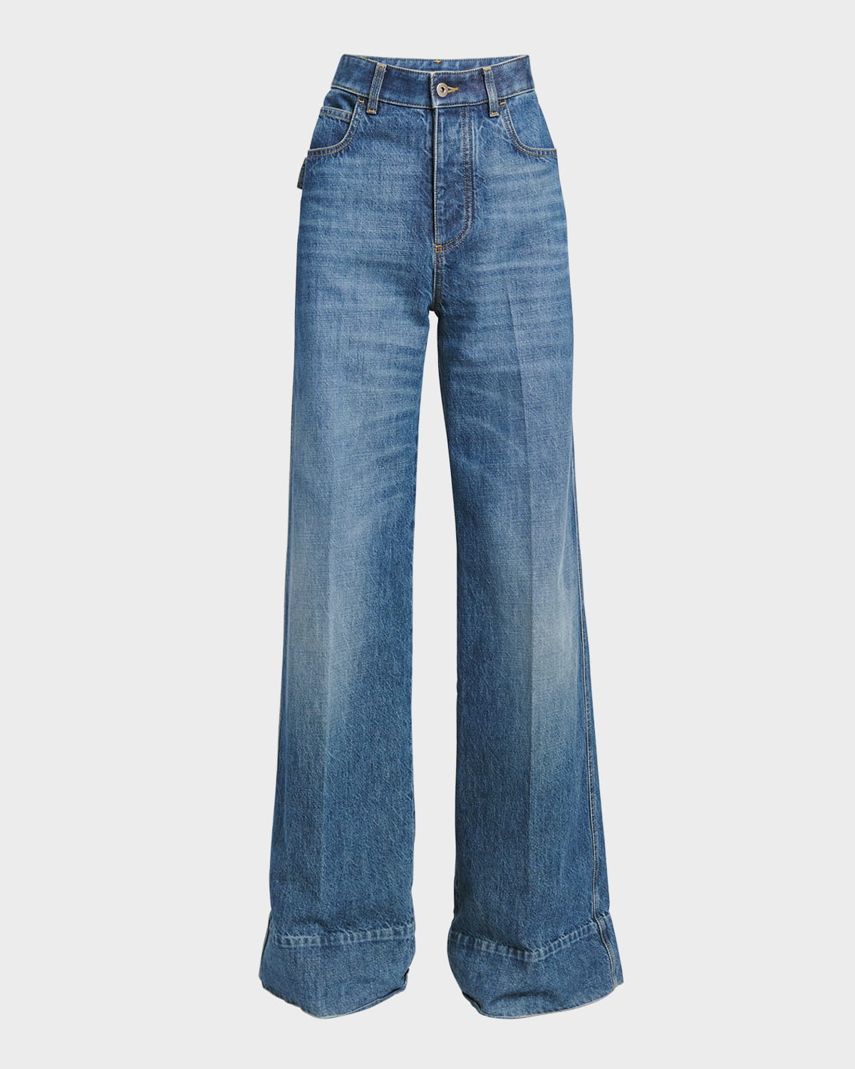 Shop Bottega Veneta High-rise Wide-leg Denim Boyfriend Trousers In Midniteblu